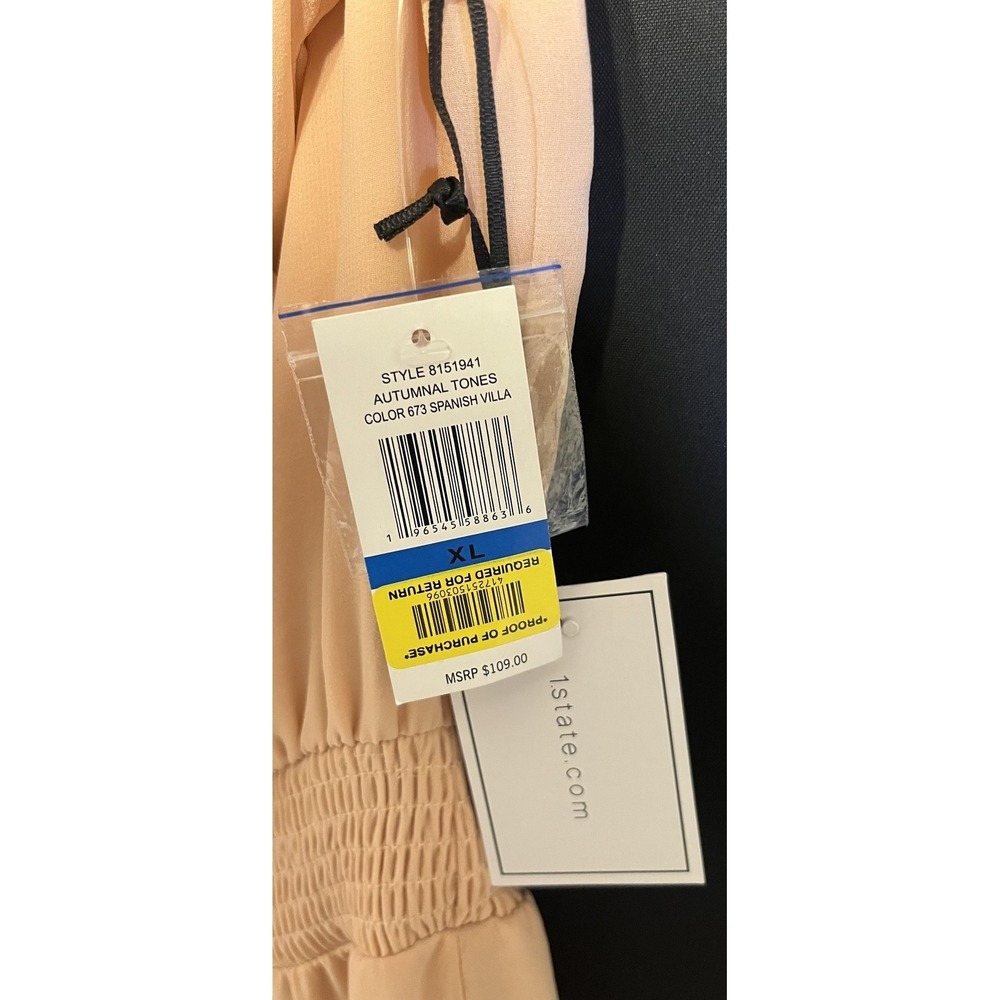 1. STATE Dress Womens XL Beige Autumnal Tones Off Shoulder Tiered Midi Chiffon - Picture 11 of 16
